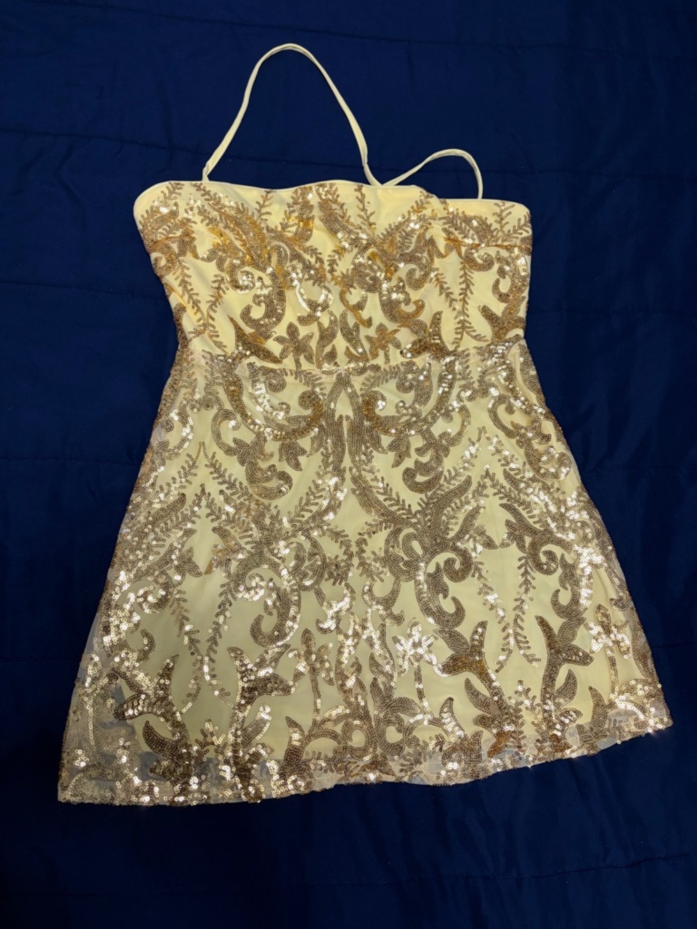 Lulu's Champagne Sequin Lace-Up Homecoming Dress